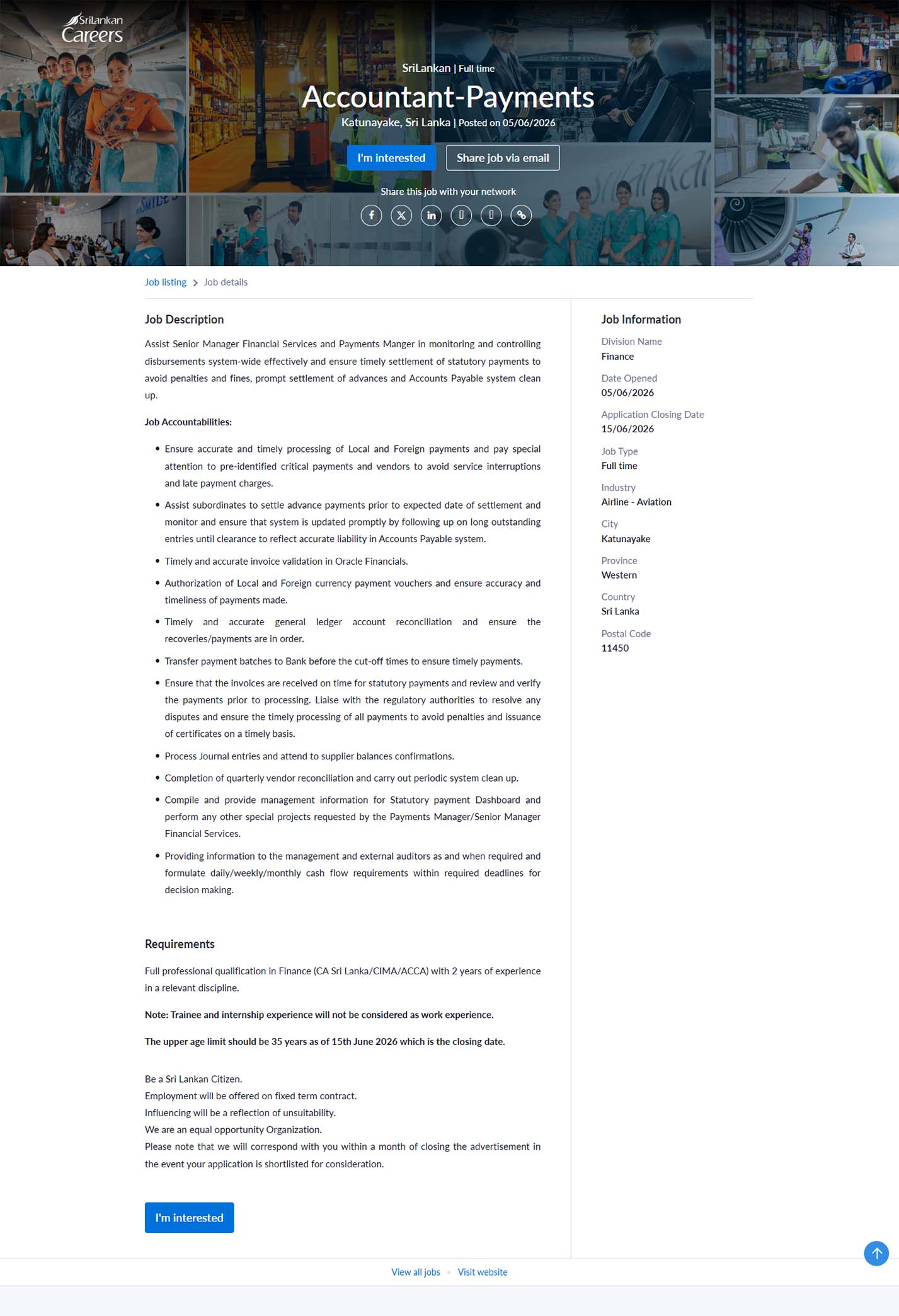 Accountant (Payments) - SriLankan Airlines Limited