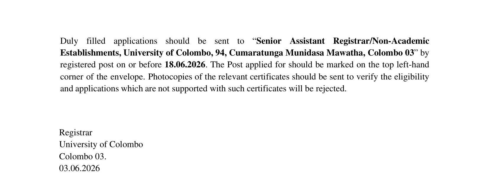 Draughtsman, Quantity Surveyor - University Of Colombo