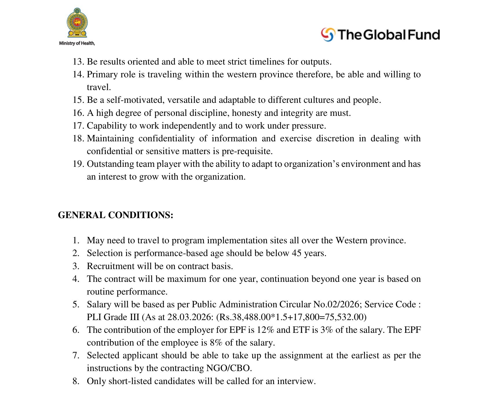 Assistant to the Lab/ Testing Assistant - Ministry of Health & Mass Media
