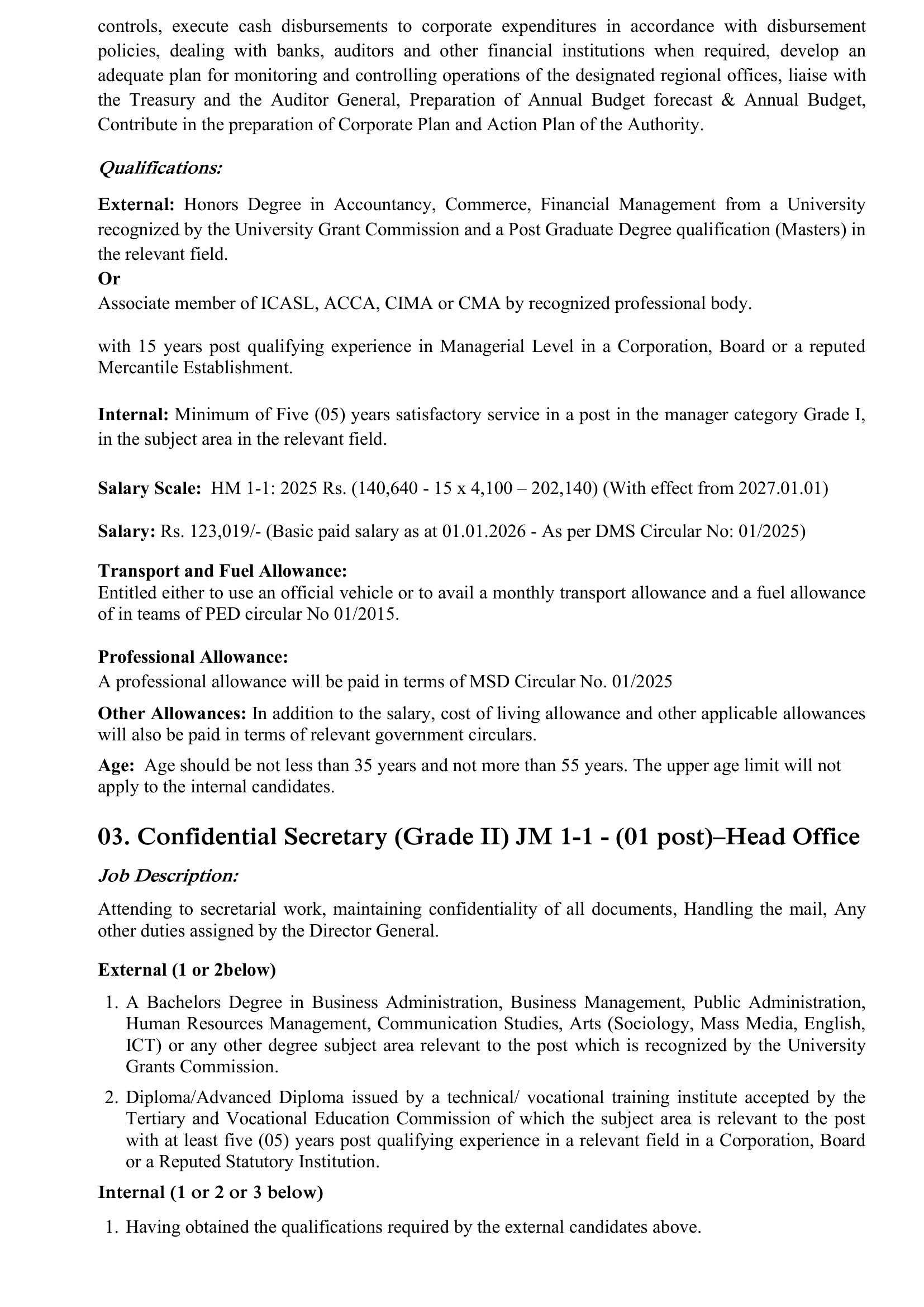Director, Confidential Secretary, Assistant/Deputy Director, Media Officer - Consumer Affairs Authority