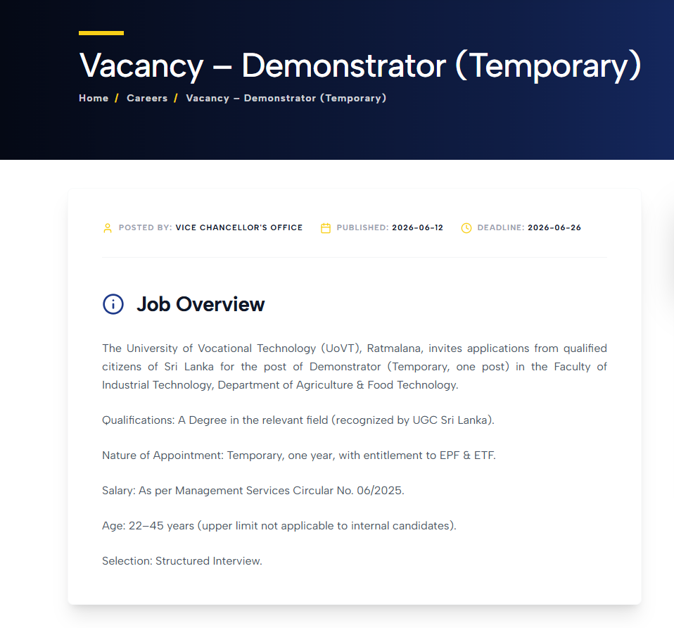 Demonstrator - University of Vocational Technology