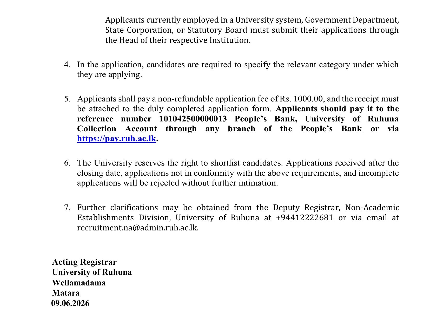 Bursar - University of Ruhuna