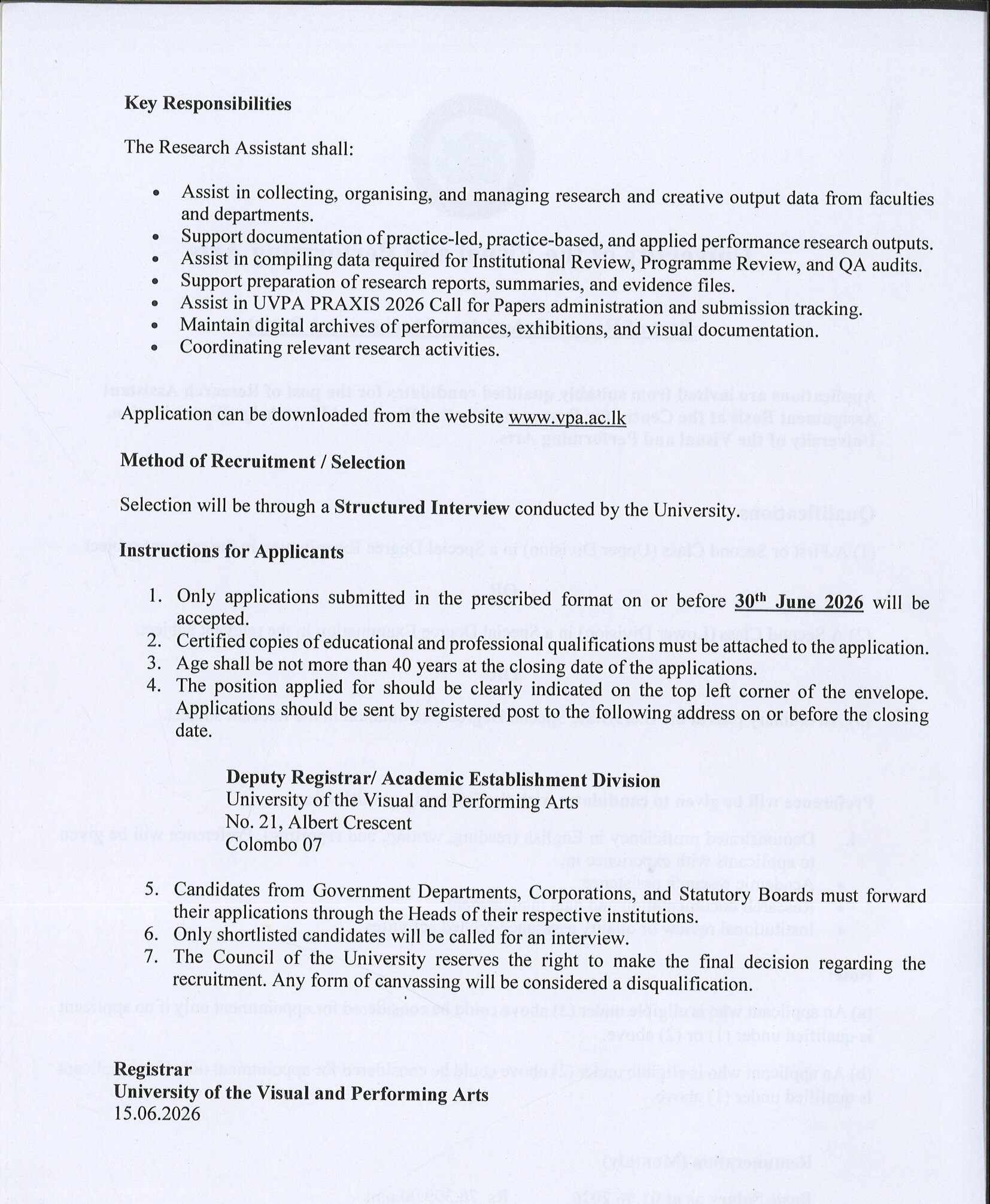 Research Assistant - University of the Visual & Performing Arts