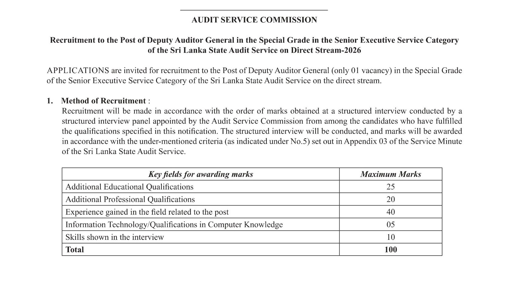 Deputy Auditor General - Audit Service Commission