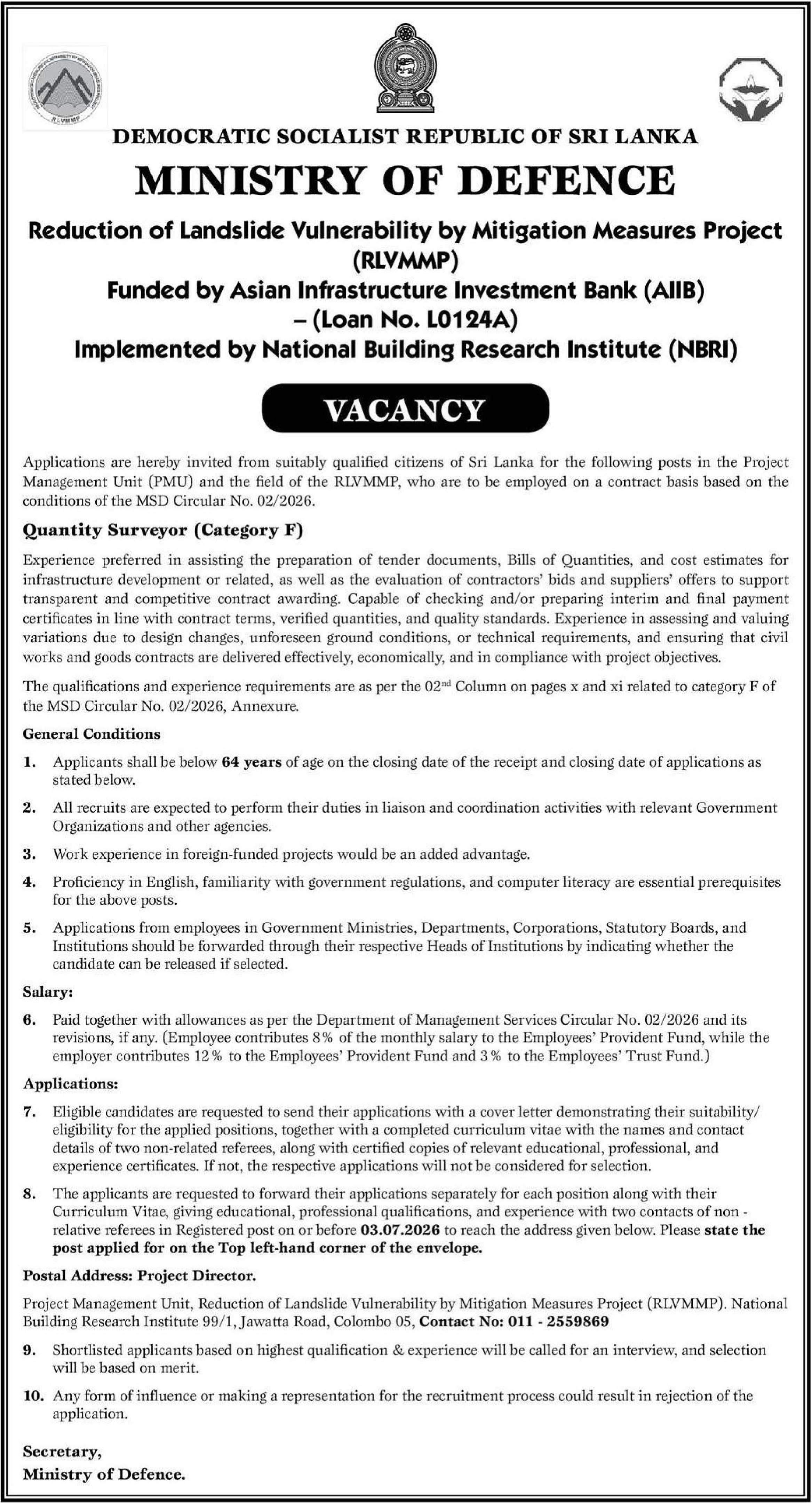 Quantity Surveyor - Ministry of Defence