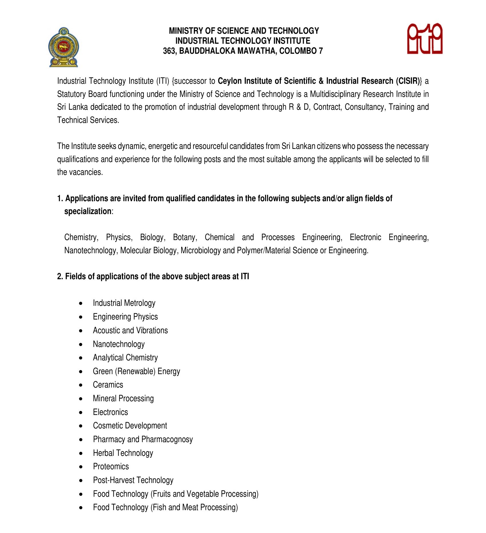 Research Scientist, Research Engineer - Industrial Technology Institute