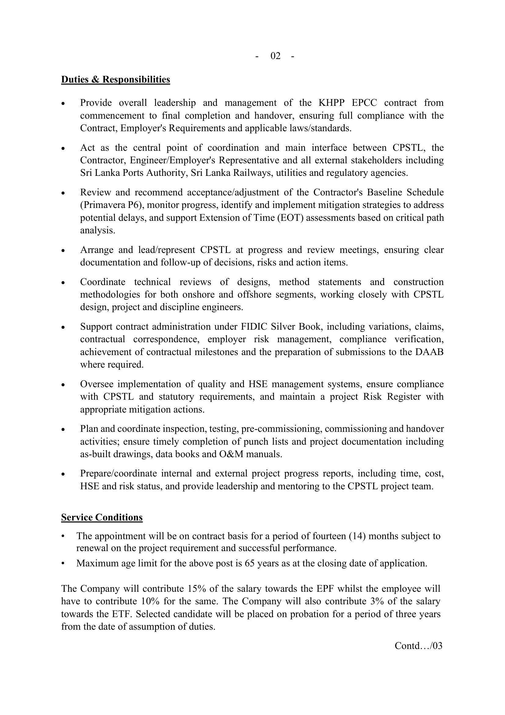 Project Manager - Ceylon Petroleum Storage Terminals Limited