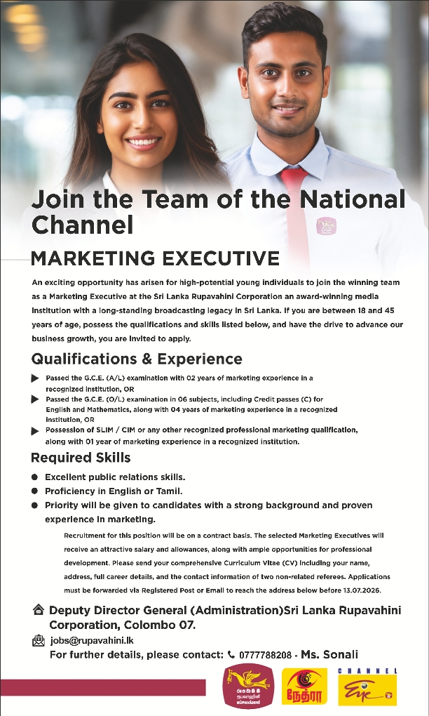 Marketing Executive - Sri Lanka Rupavahini Corporation