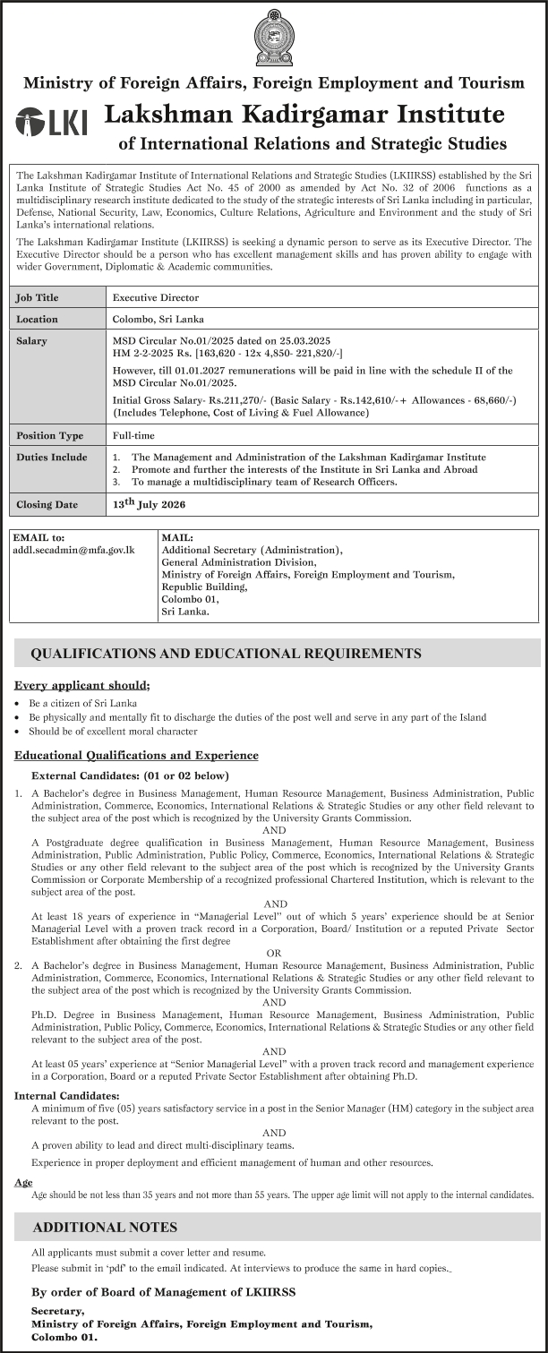 Executive Director - Lakshman Kadirgamar Institute of International Relations & Strategic Studies