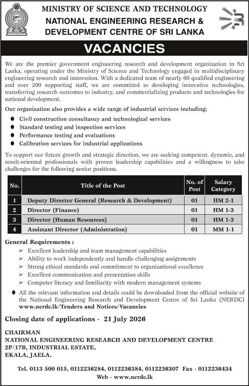 Deputy Director General, Director, Assistant Director - National Engineering Research & Development Centre