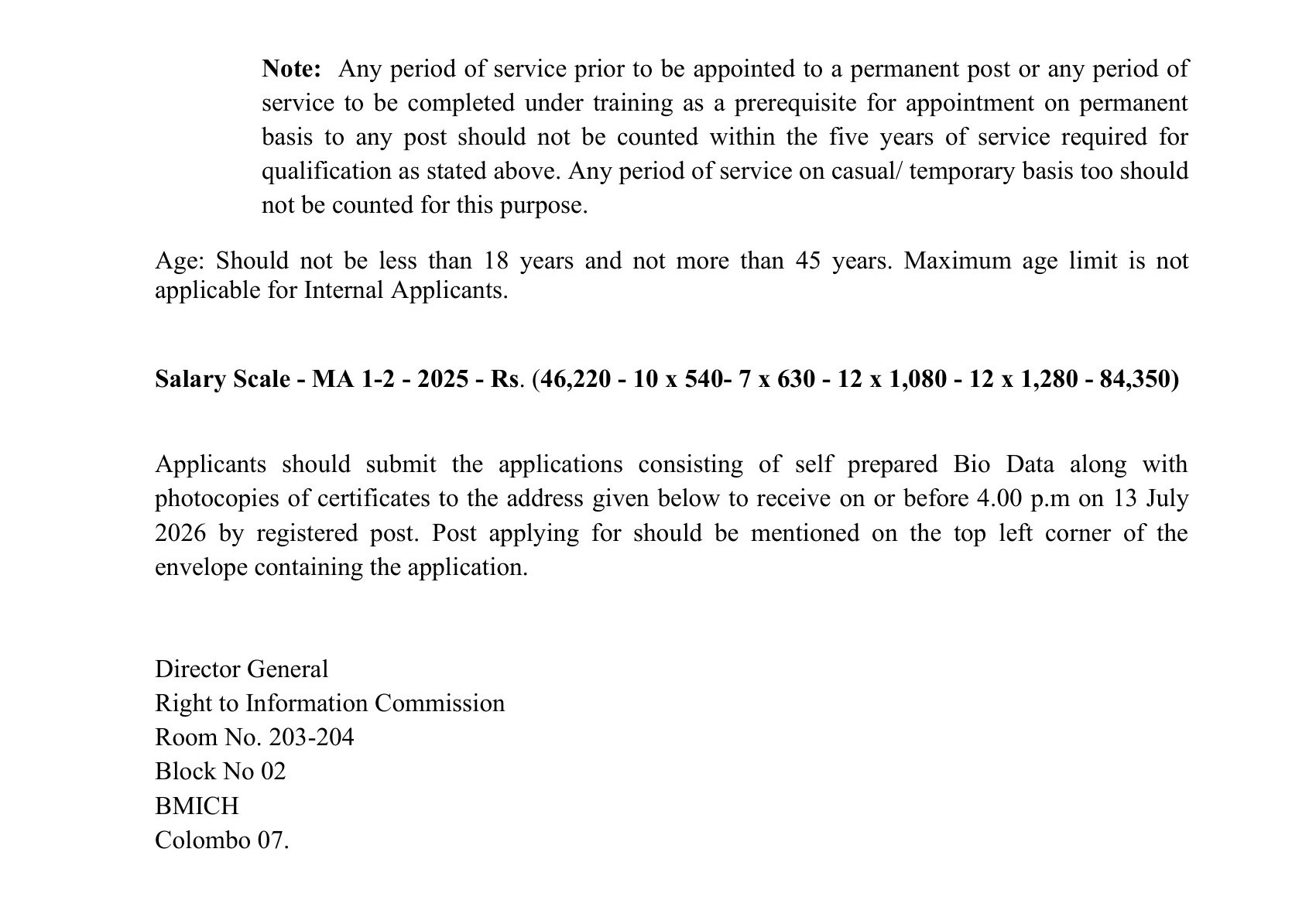 Management Assistant, Development Officer, Research Officer, Legal Officer, Finance Officer, Translator (Tamil), Record Management - Right to Information Commission