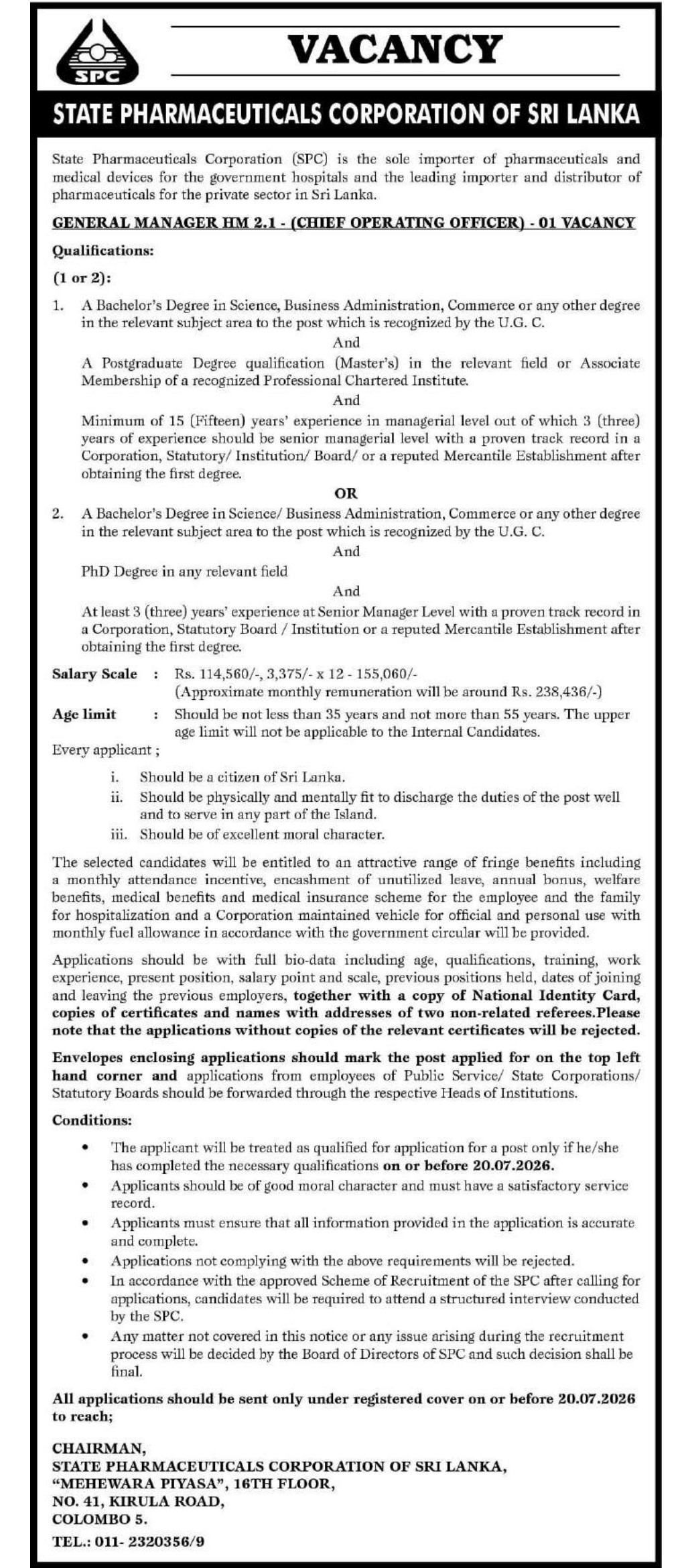 General Manager - State Pharmaceuticals Corporation