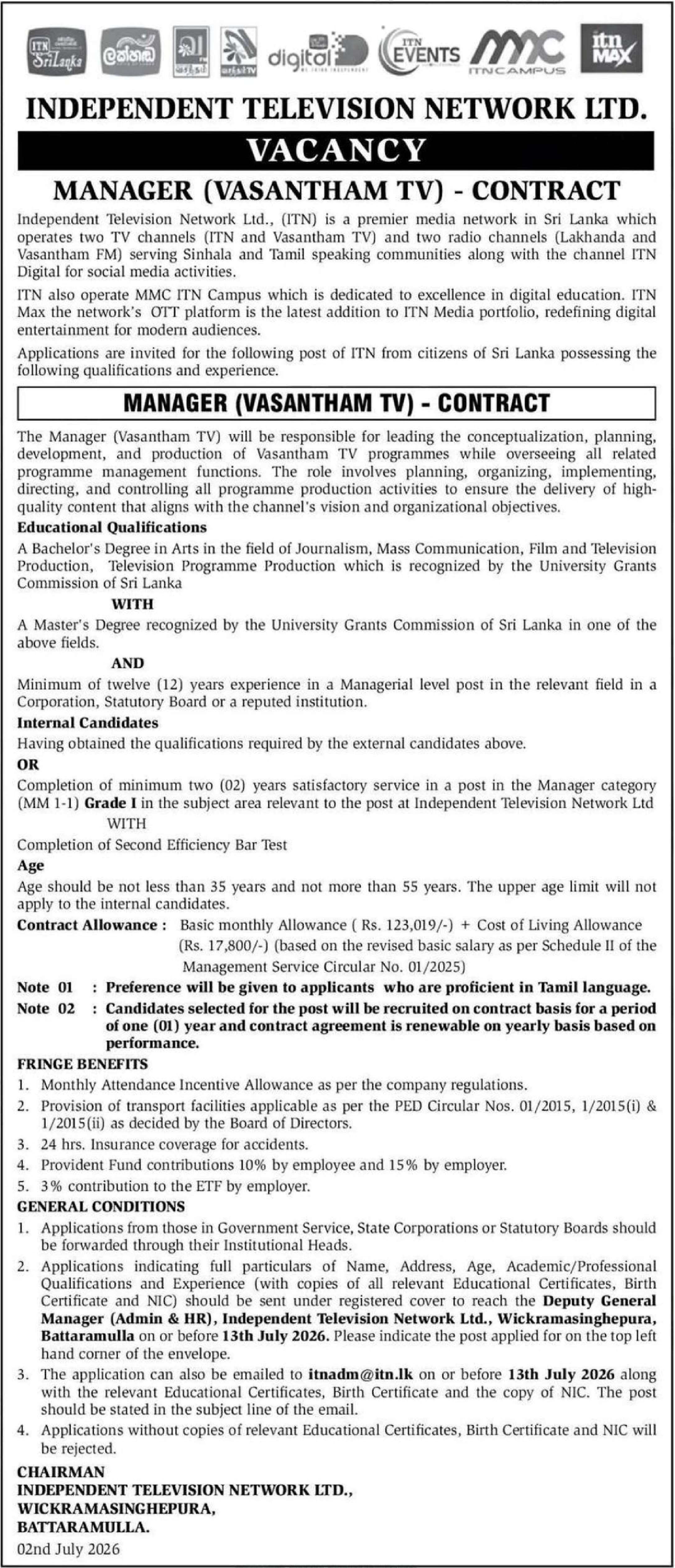 Manager - Independent Television Network Ltd