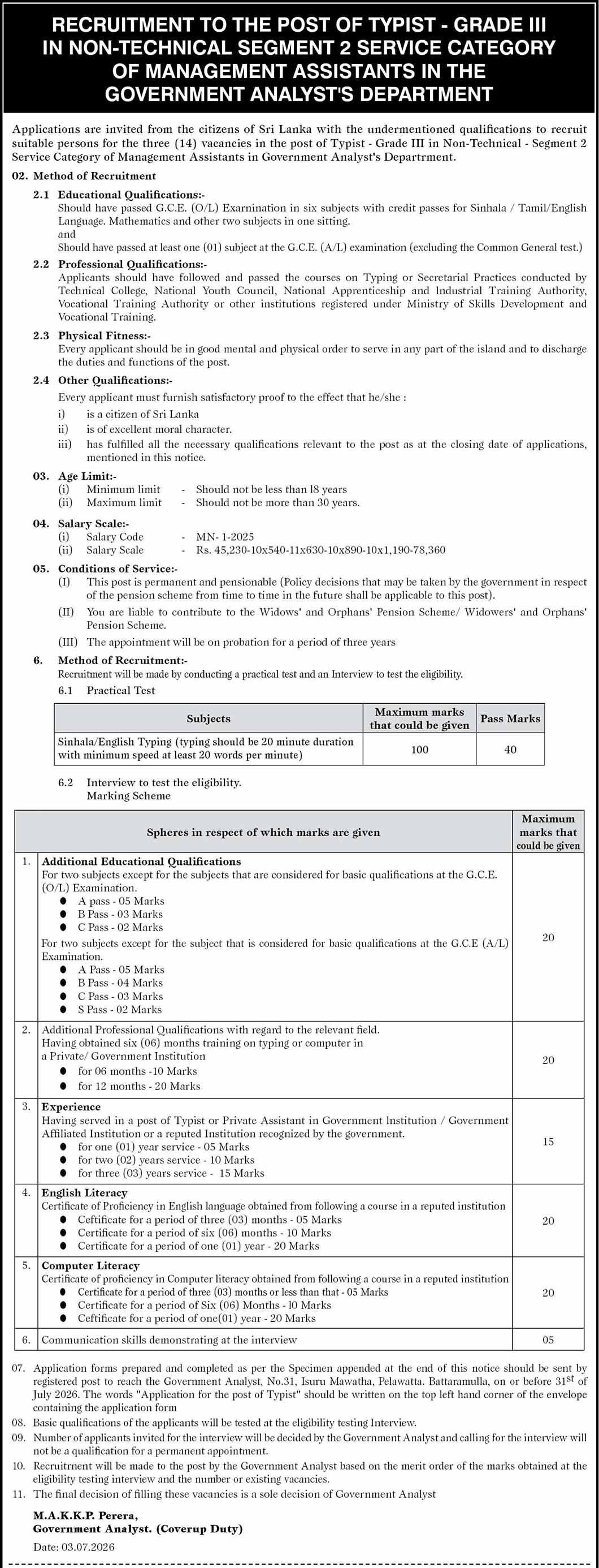 Typist - Government Analyst’s Department