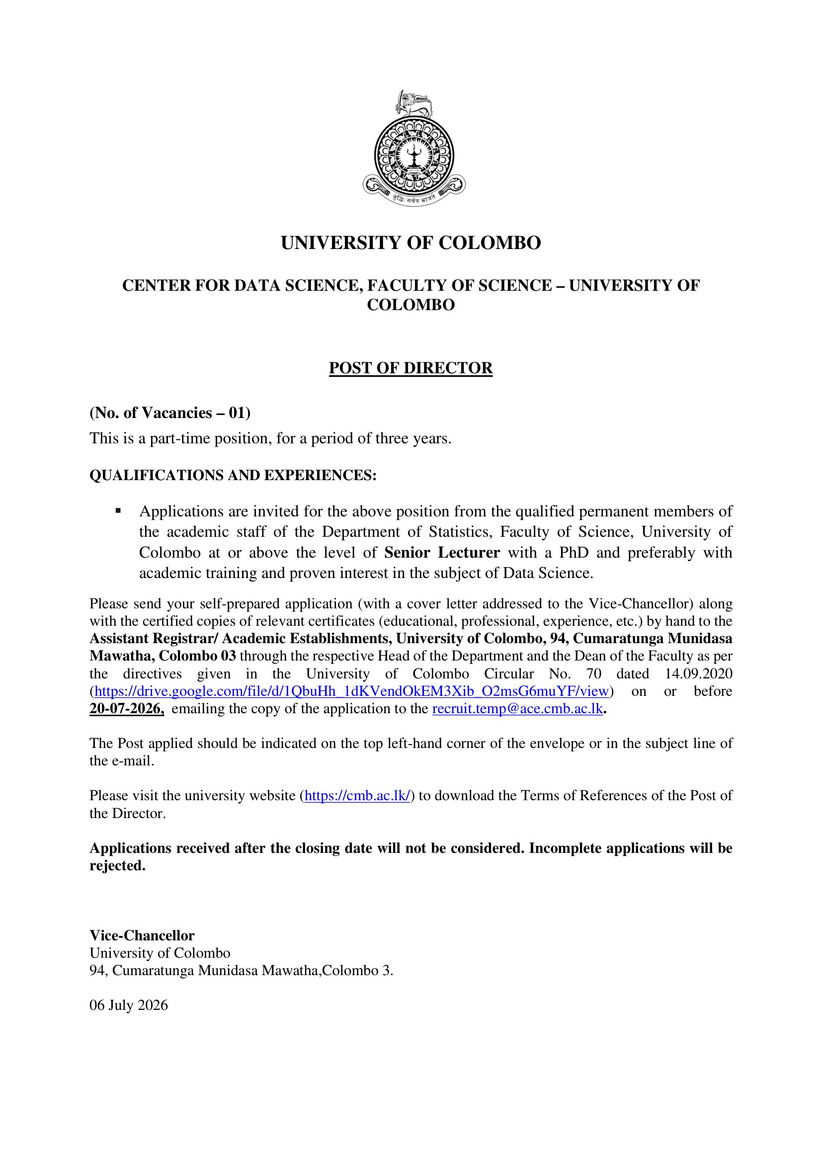 Director - University of Colombo