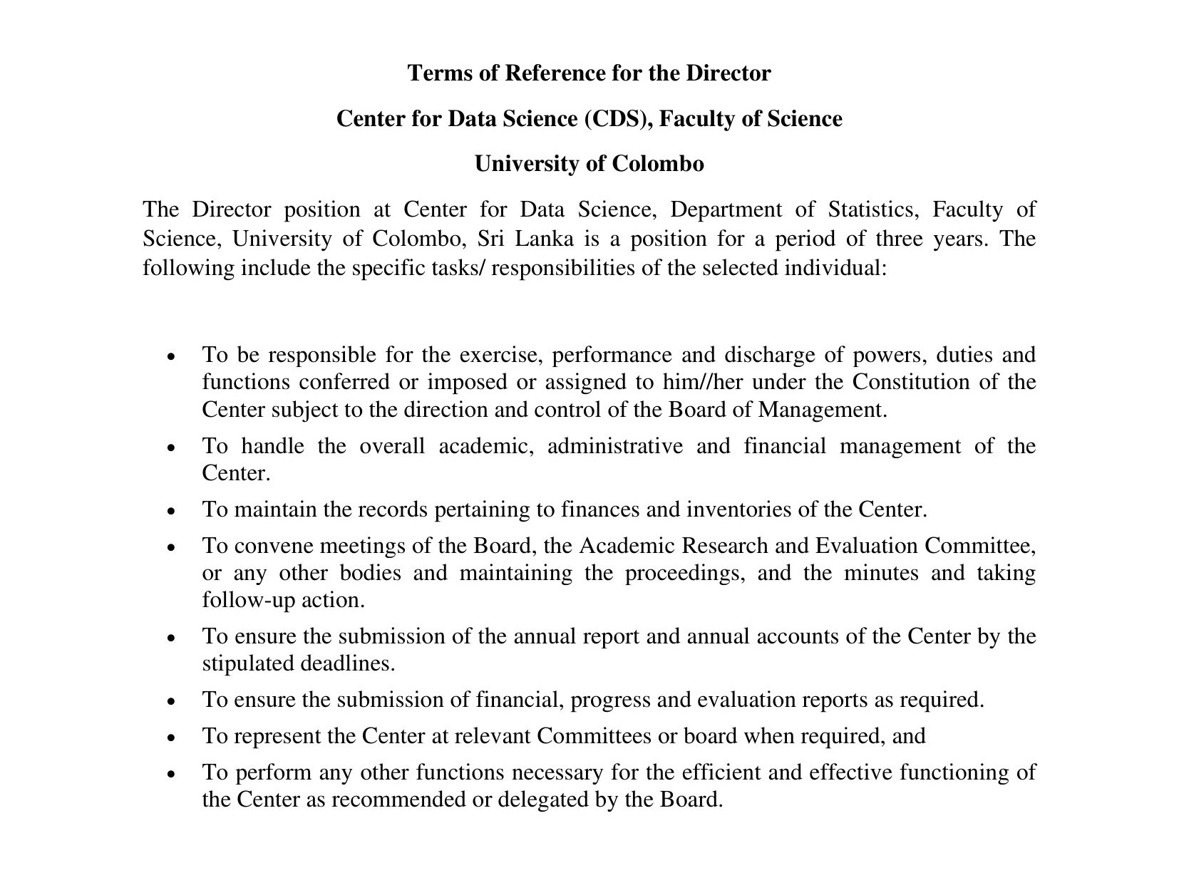 Director - University of Colombo
