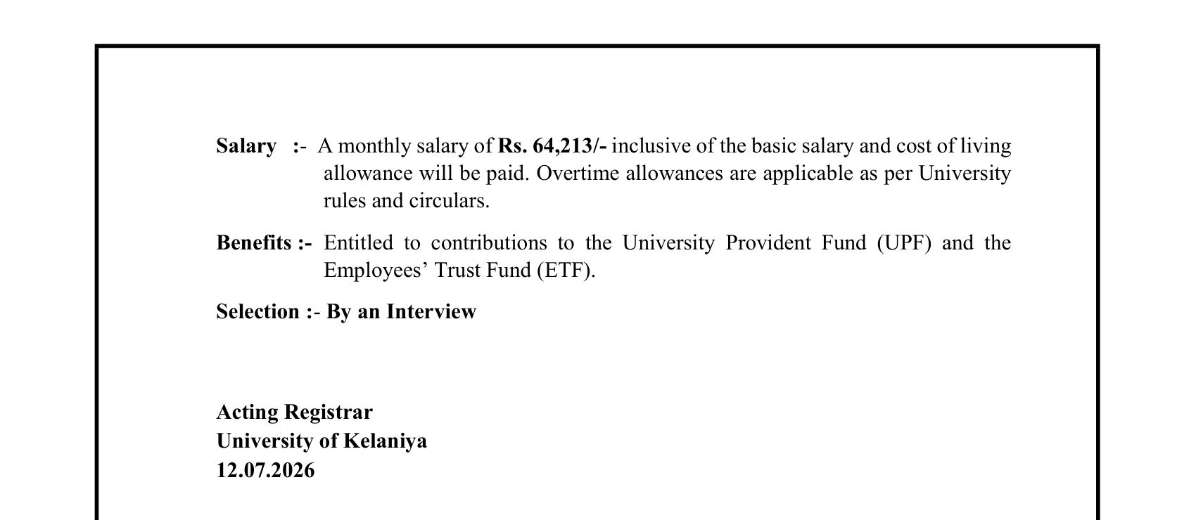 Project Secretary - University of Kelaniya