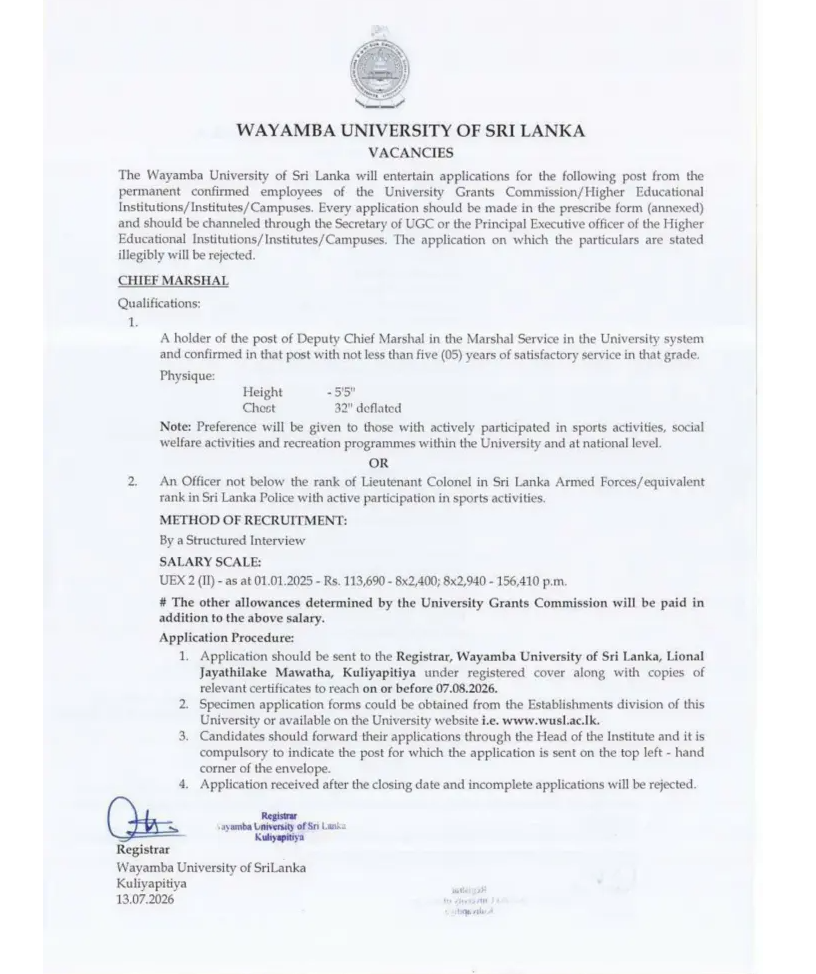 Chief Marshal - Wayamba University of Sri Lanka