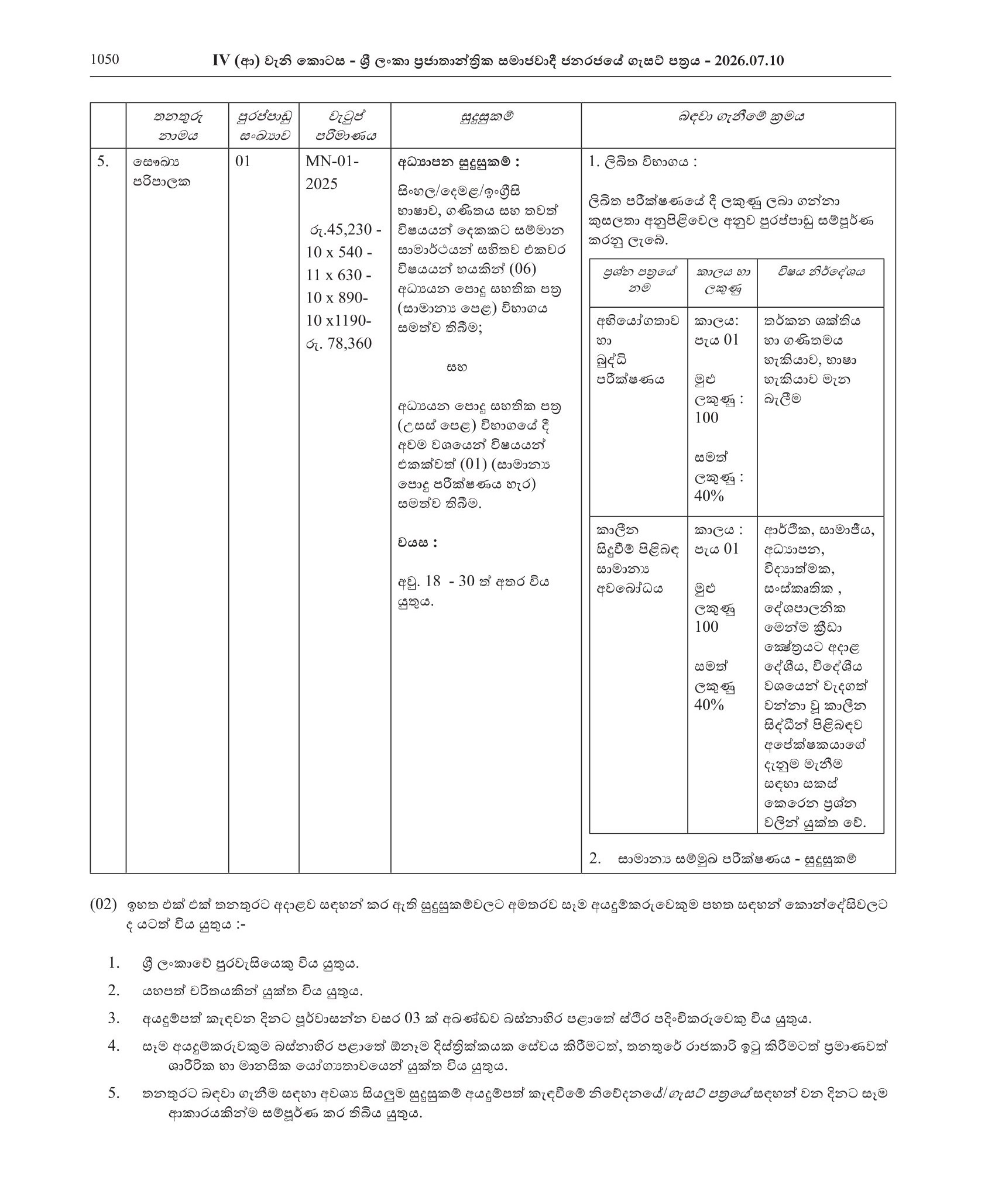 Heavy Equipment Operator, Revenue Inspector, Electrical Wireman, Crematorium Machine Operator, Health Supervisor - Bulathsinhala Pradeshiya Sabha