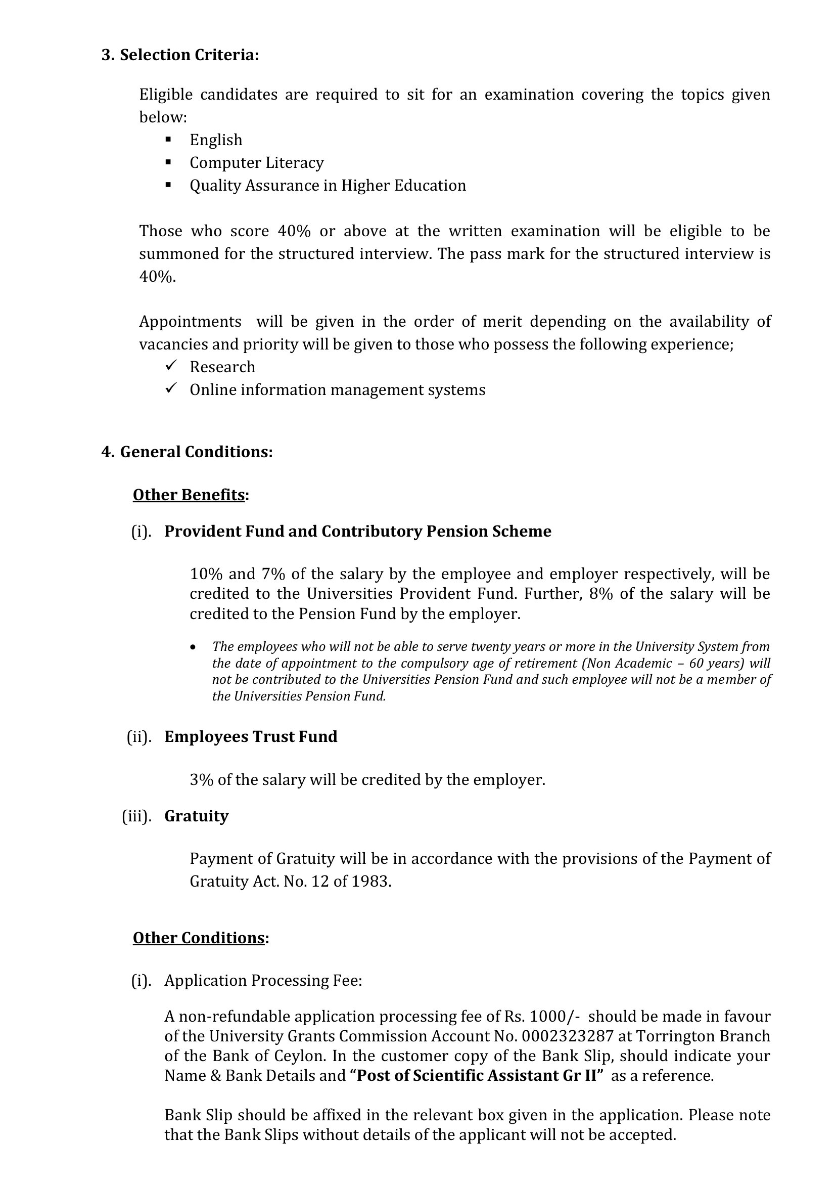 Scientific Assistant - University Grants Commission