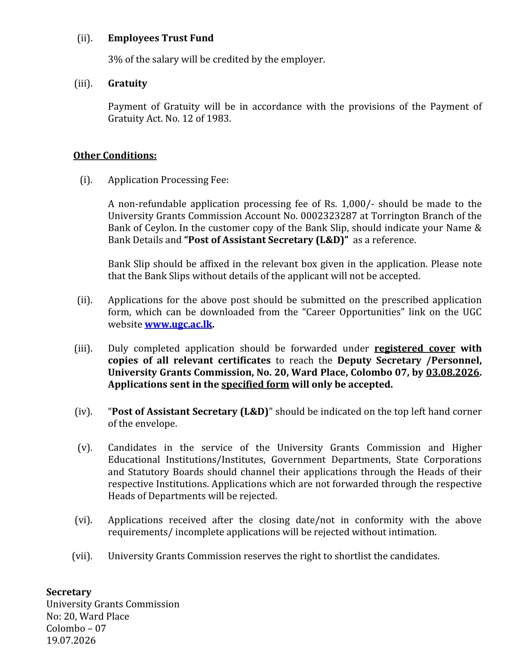 Assistant Secretary (Legal & Documentation) - University Grants Commission
