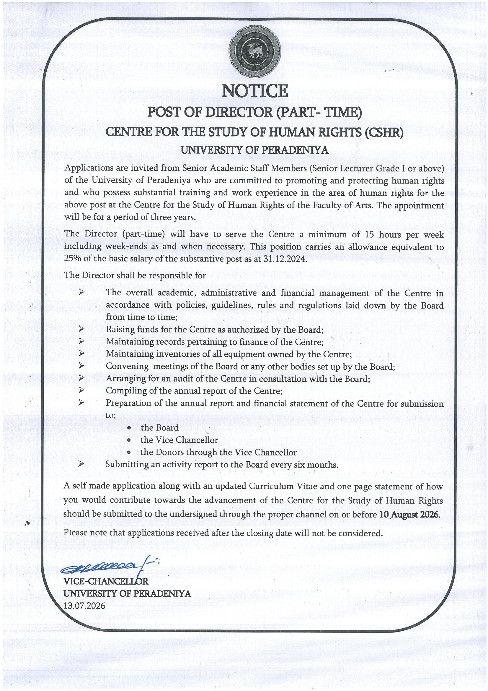 Director - University of Peradeniya