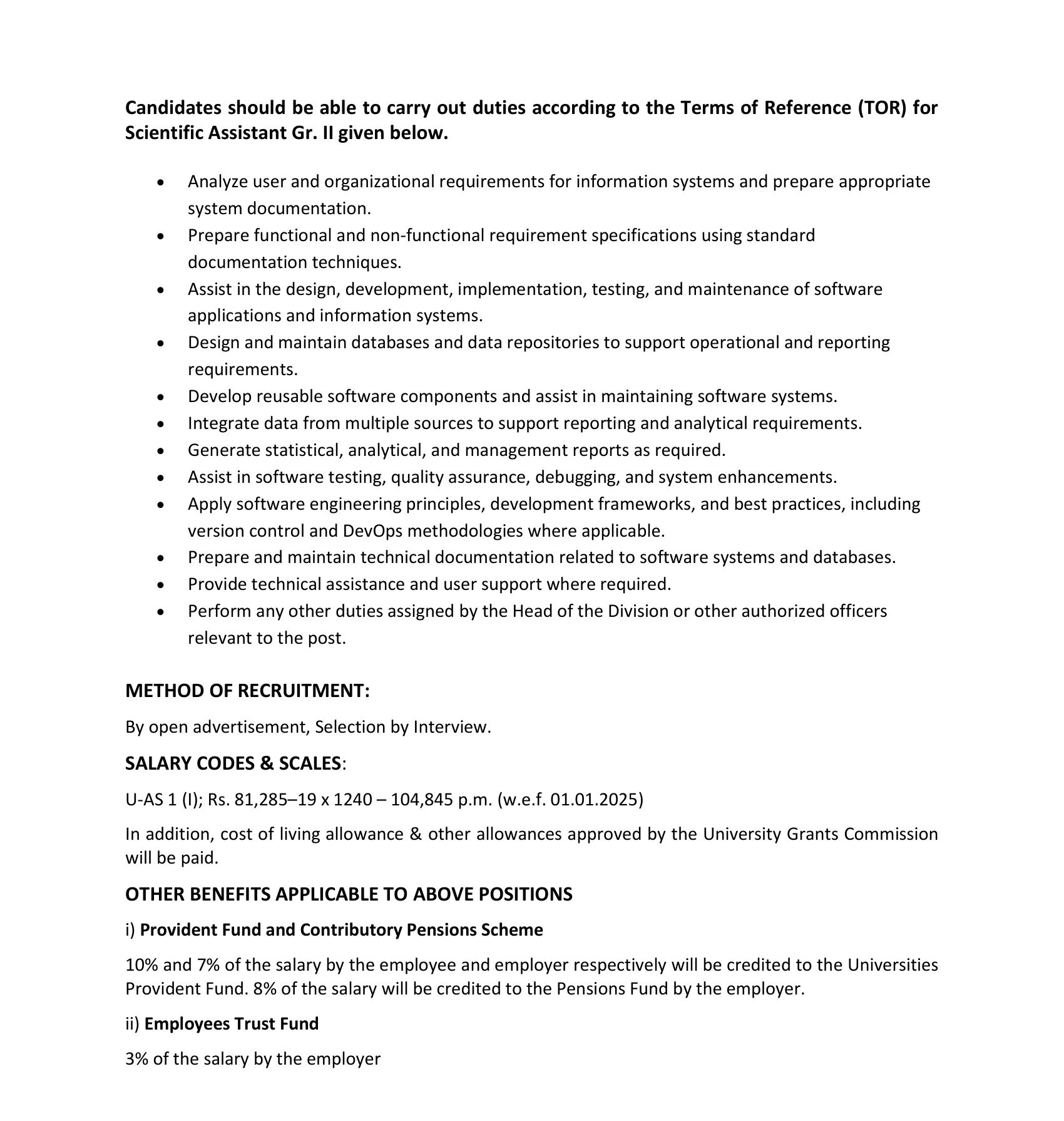 Supervisor (Civil), Scientific Assistant - University of Colombo School of Computing