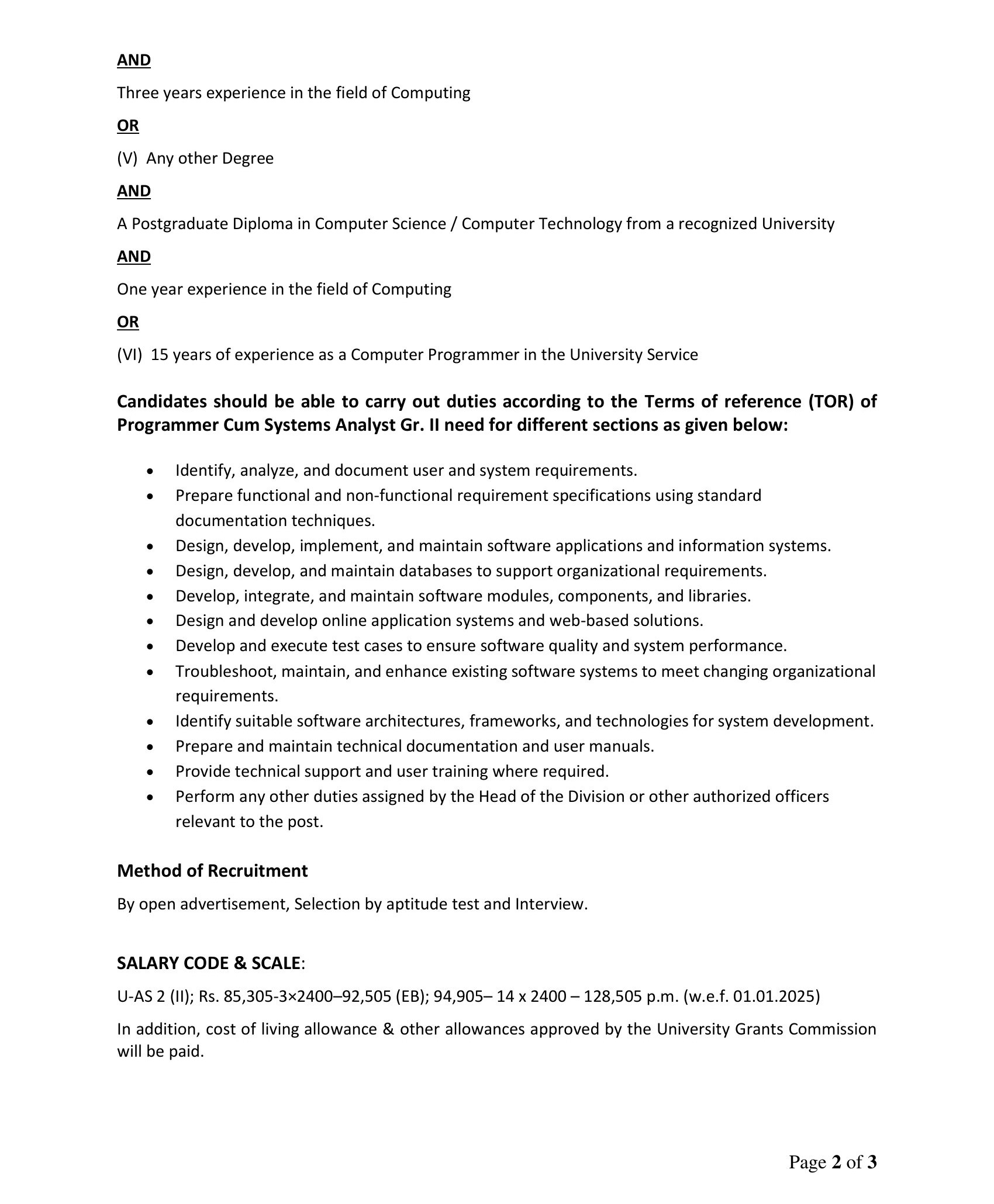  Programmer/Systems Analyst - University of Colombo School of Computing 