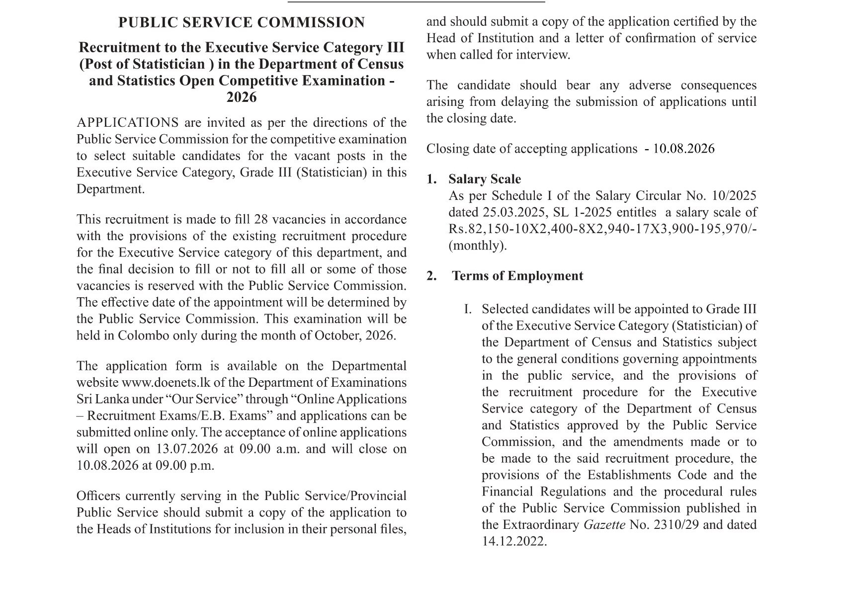 Statistician (Open) - Department of Census & Statistics