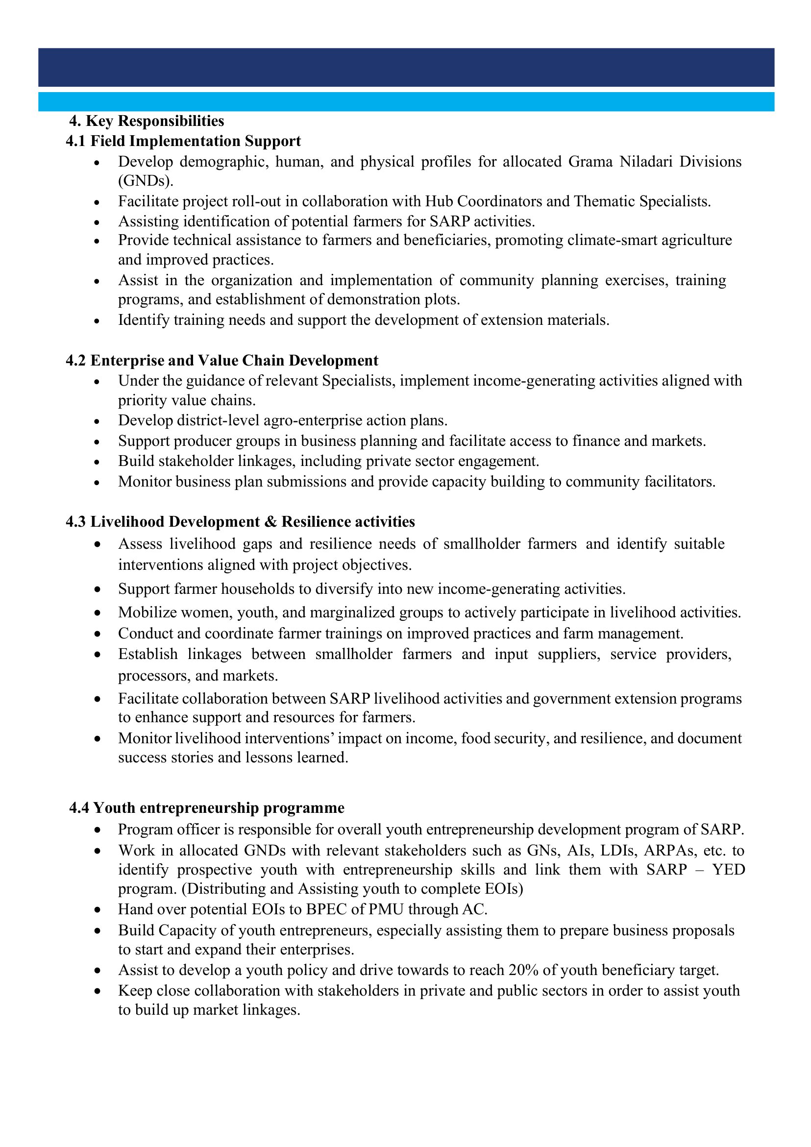 Programme Officer - Smallholder Agribusiness & Resilience Project - Ministry of Agriculture, Livestock, Land & Irrigation