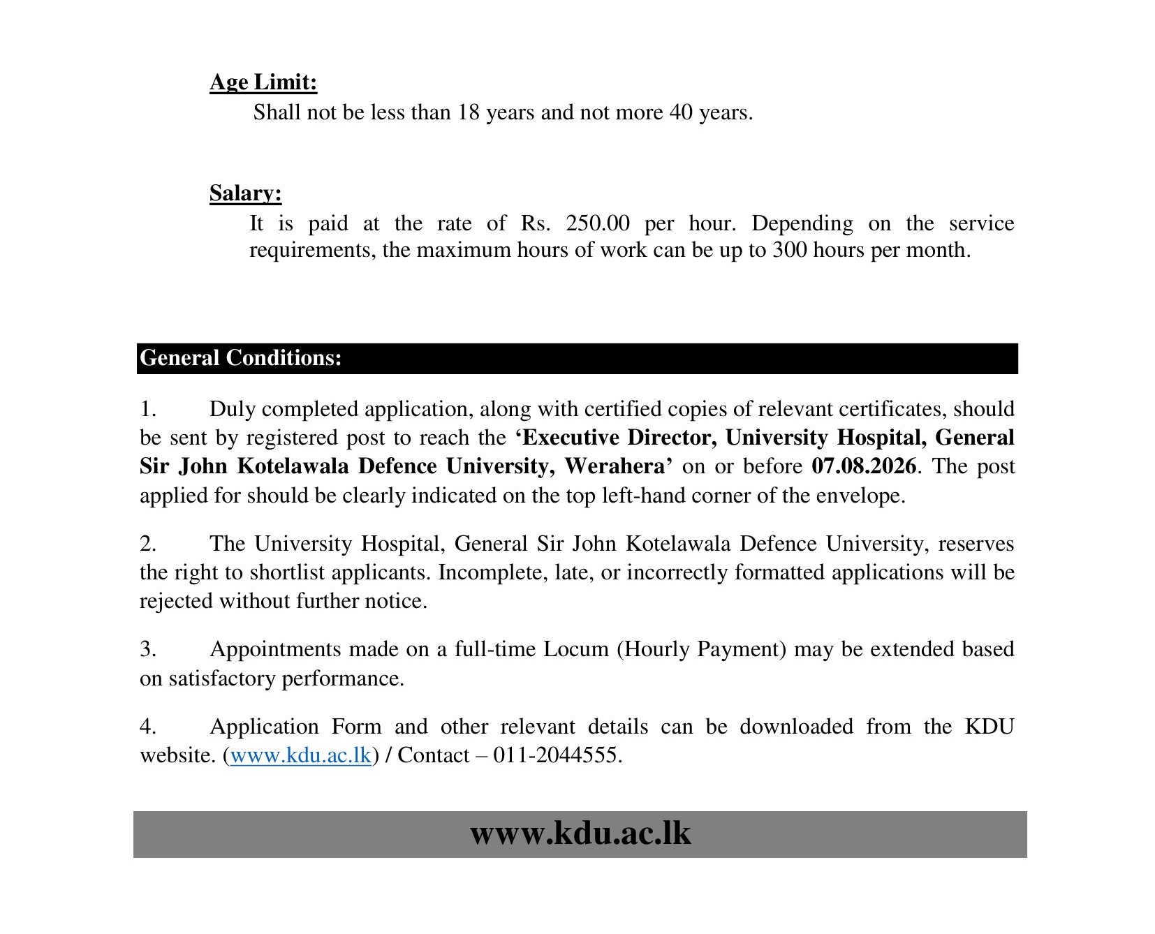 Nursing Assistant - University Hospital - General Sir John Kotelawala Defence University