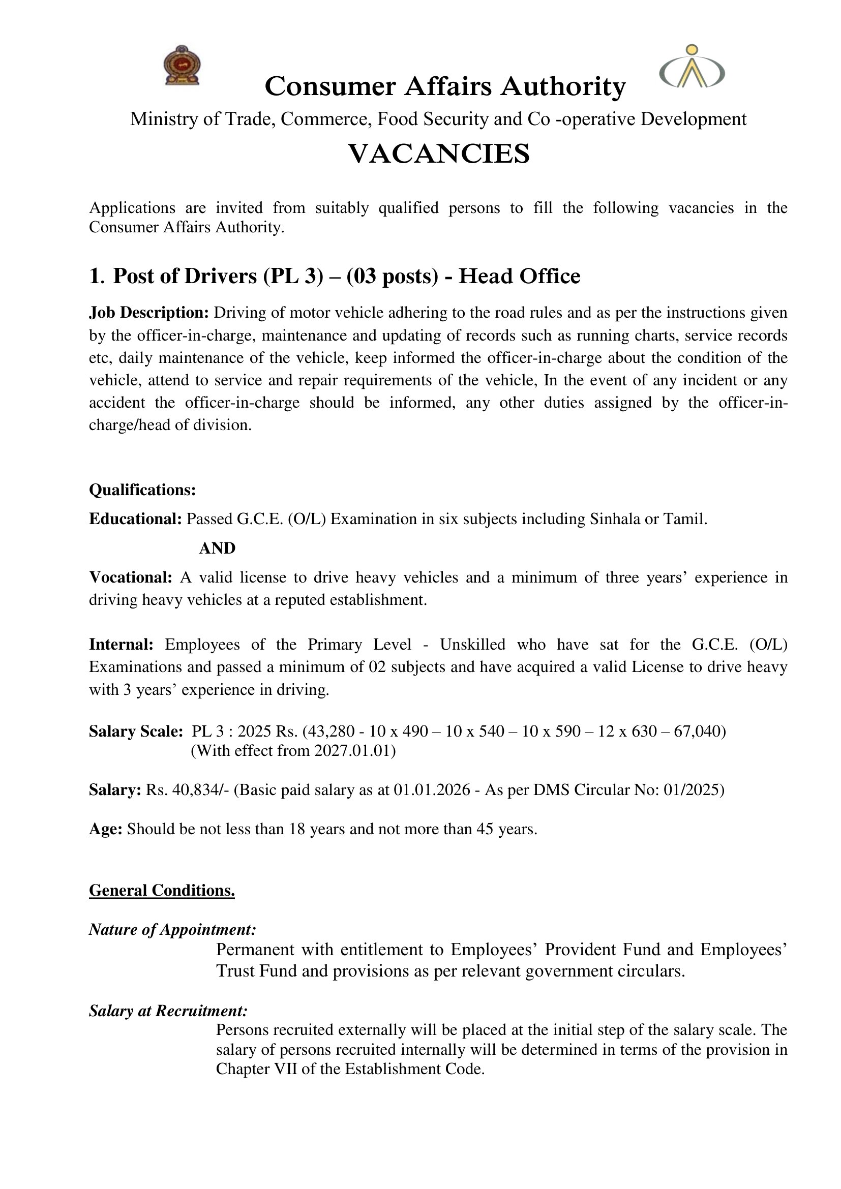 Driver - Consumer Affairs Authority
