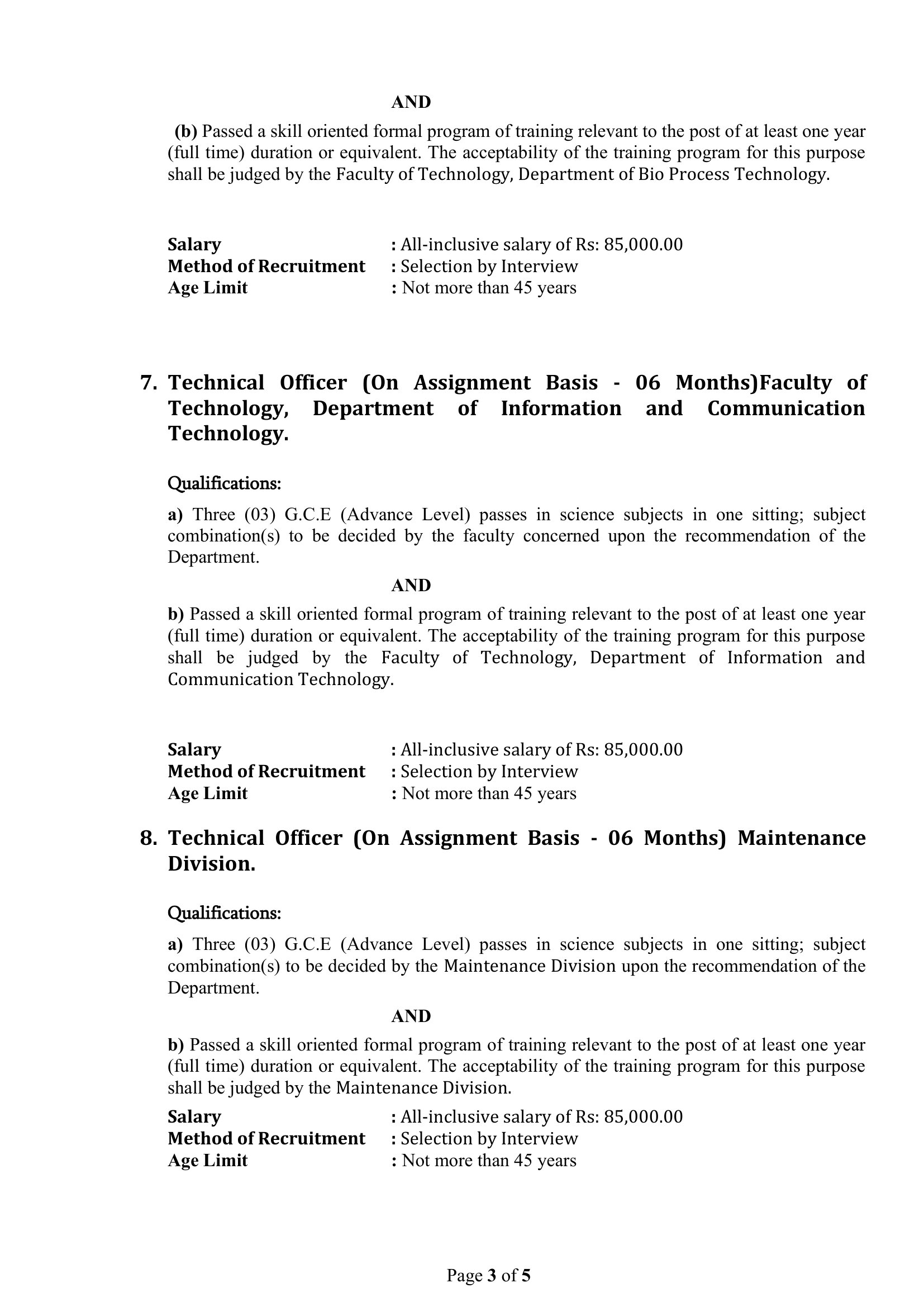 Assistant Bursar, Public Health Inspector, Nursing Officer, Pharmacist, Technical Officer, Supervisor, Plumber, Electrician, Driver - Rajarata University of Sri Lanka