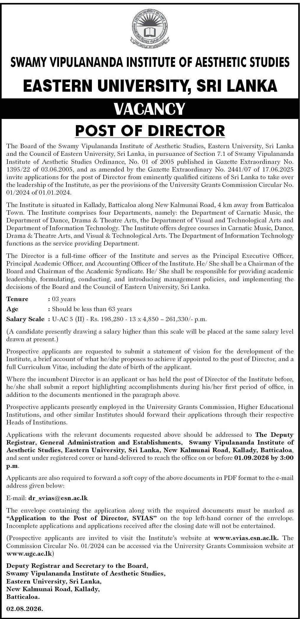 Director - Eastern University, Sri Lanka
