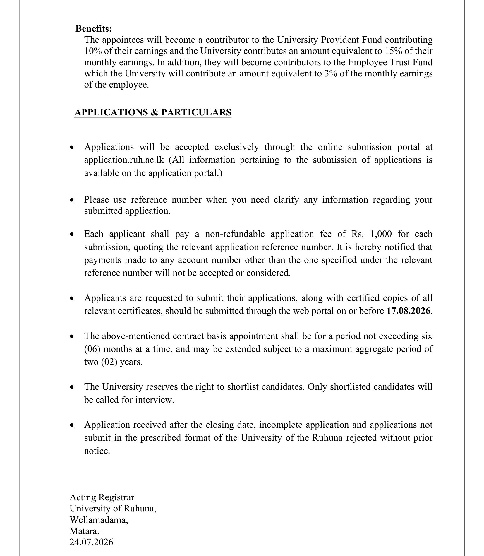 Chief Medical Officer, Director - University of Ruhuna