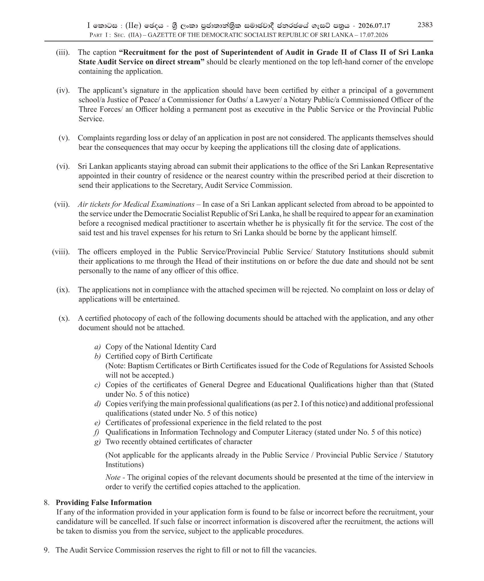 Superintendent of Audit - Audit Service Commission