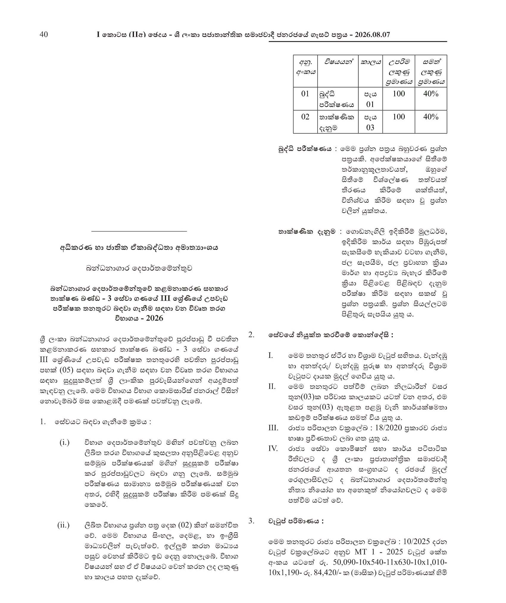 Sub Work Inspector (Open) - Department of Prisons 