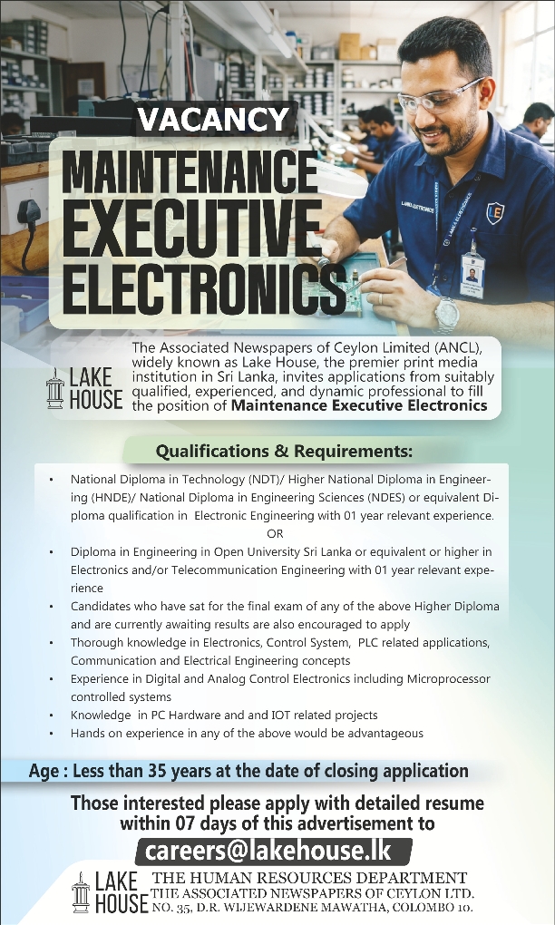 Maintenance Executive (Electronics) - The Associated Newspapers of Ceylon Ltd