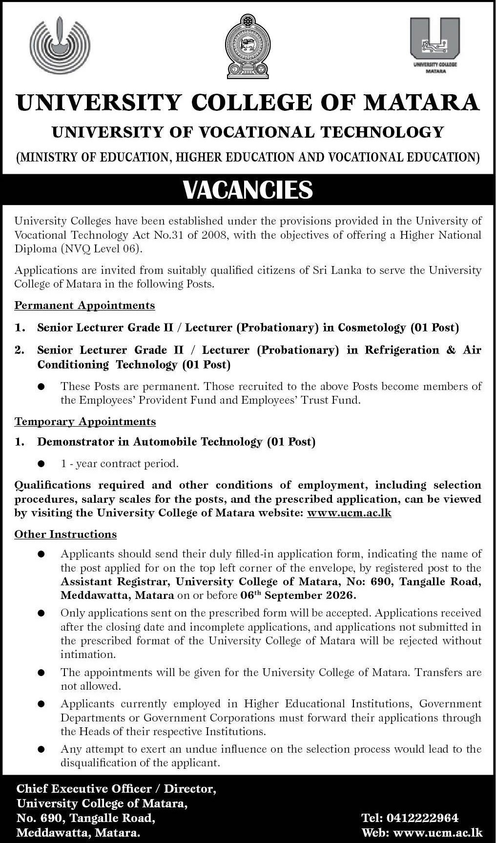 Senior Lecturer, Lecturer - University College of Matara