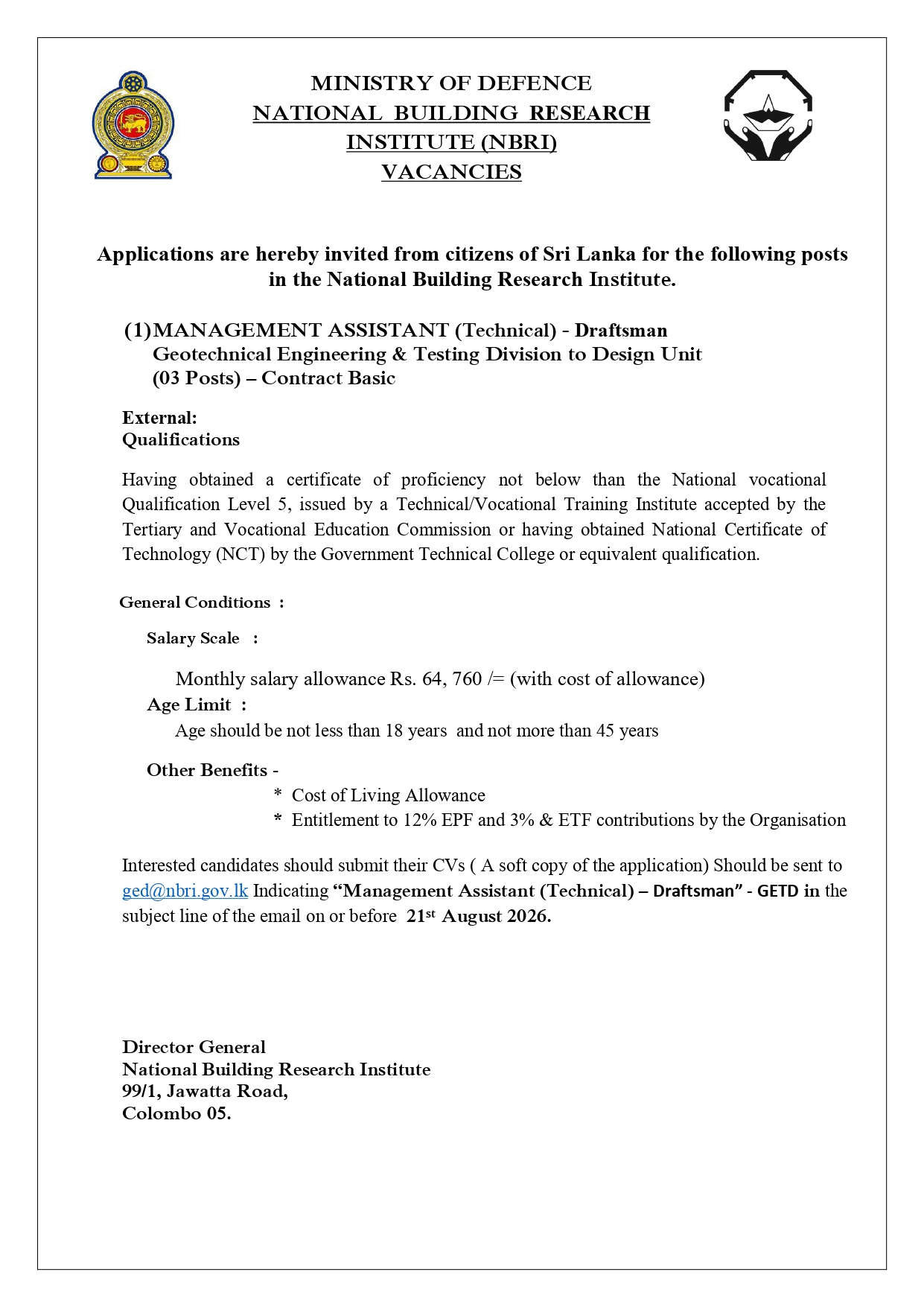 Management Assistant - National Building Research Institute