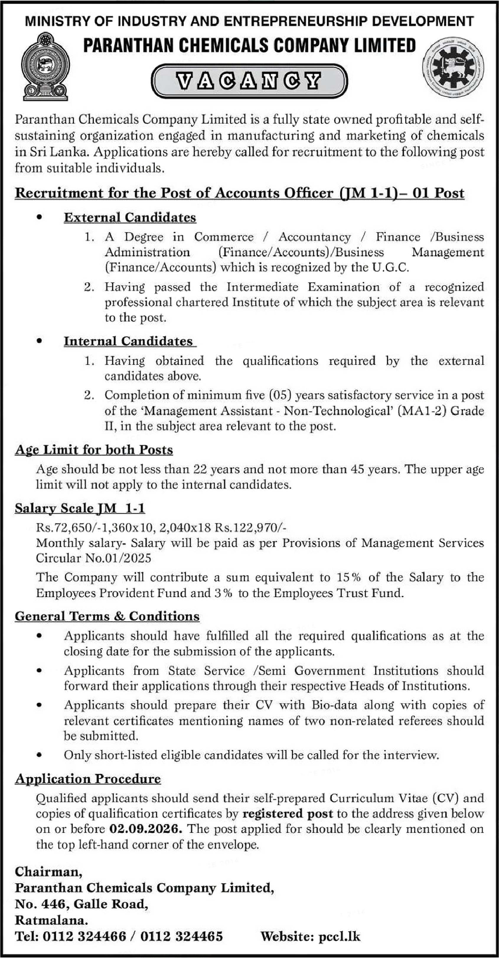 Accounts Officer - Paranthan Chemicals Company Limited