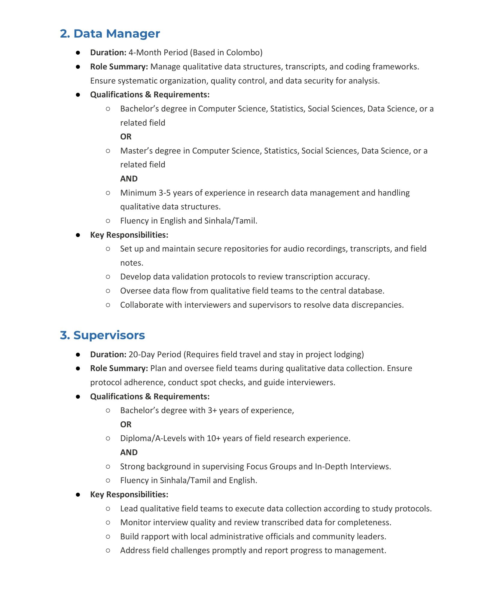 Project Coordinator, Data Manager, Supervisor - University of Colombo