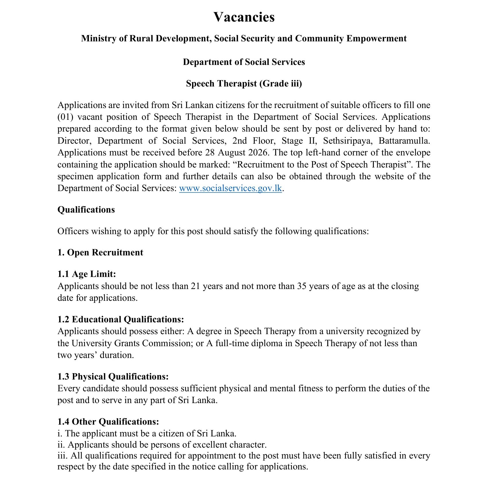 Speech Therapist - Department of Social Services