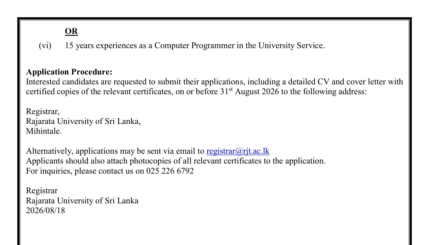 Assistant Network Manager - Rajarata University of Sri Lanka