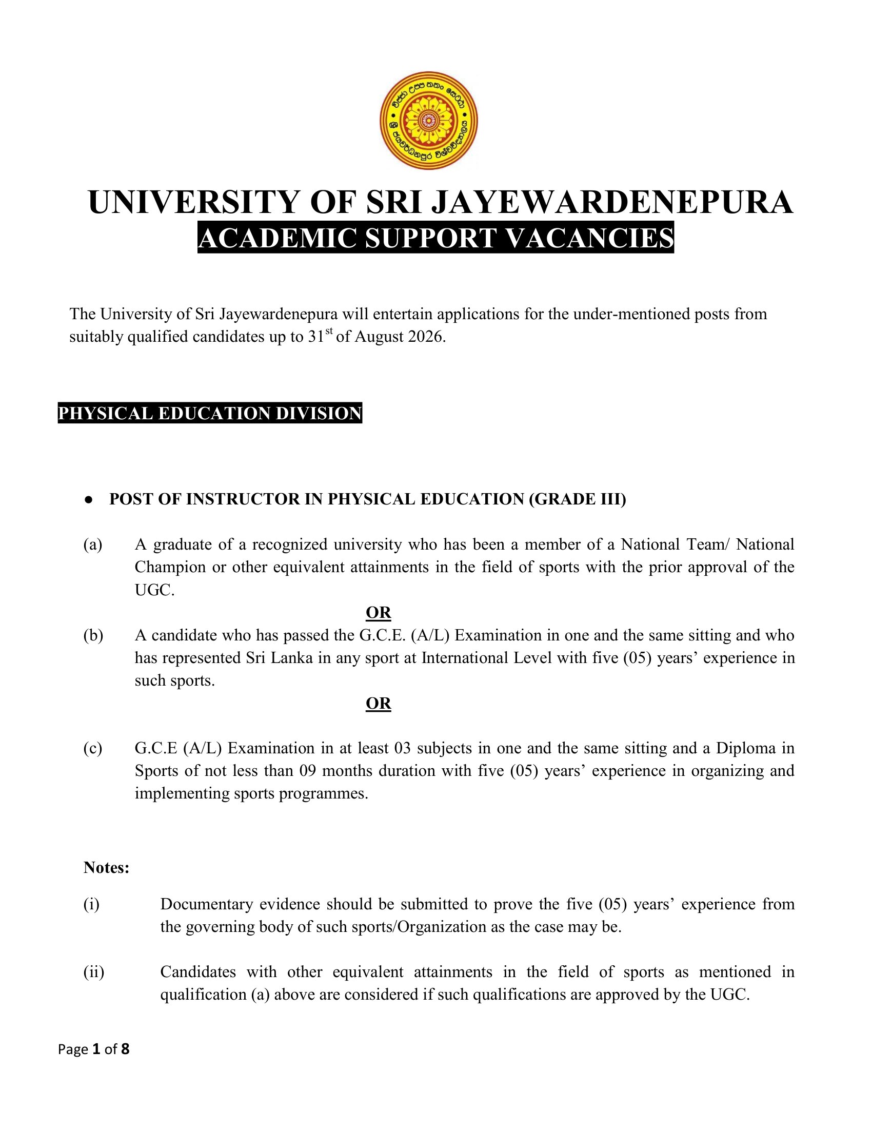 Instructor, Assistant Network Manager, Programmer/Systems Analyst - University of Sri Jayewardenepura