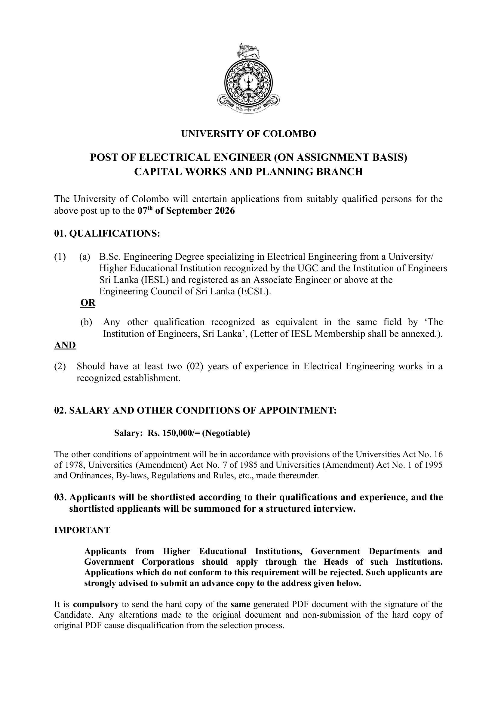 Electrical Engineer - University of Colombo
