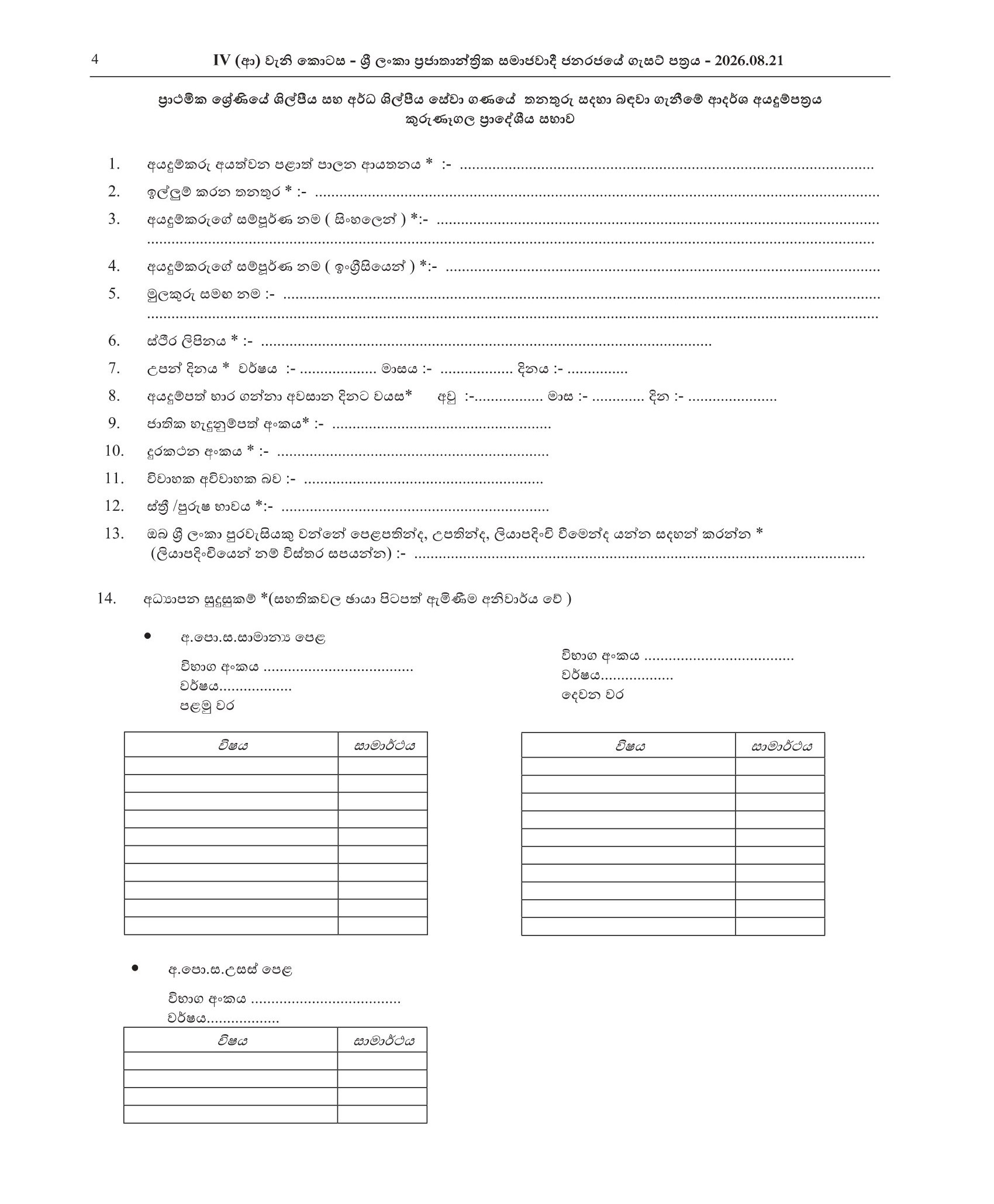 Electrician, Driver - Kurunegala Pradeshiya Sabhawa