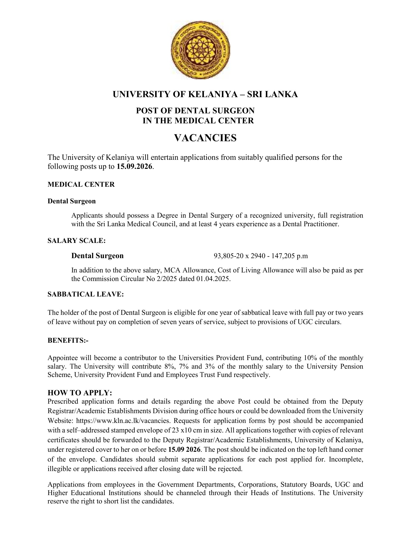 Dental Surgeon - University of Kelaniya