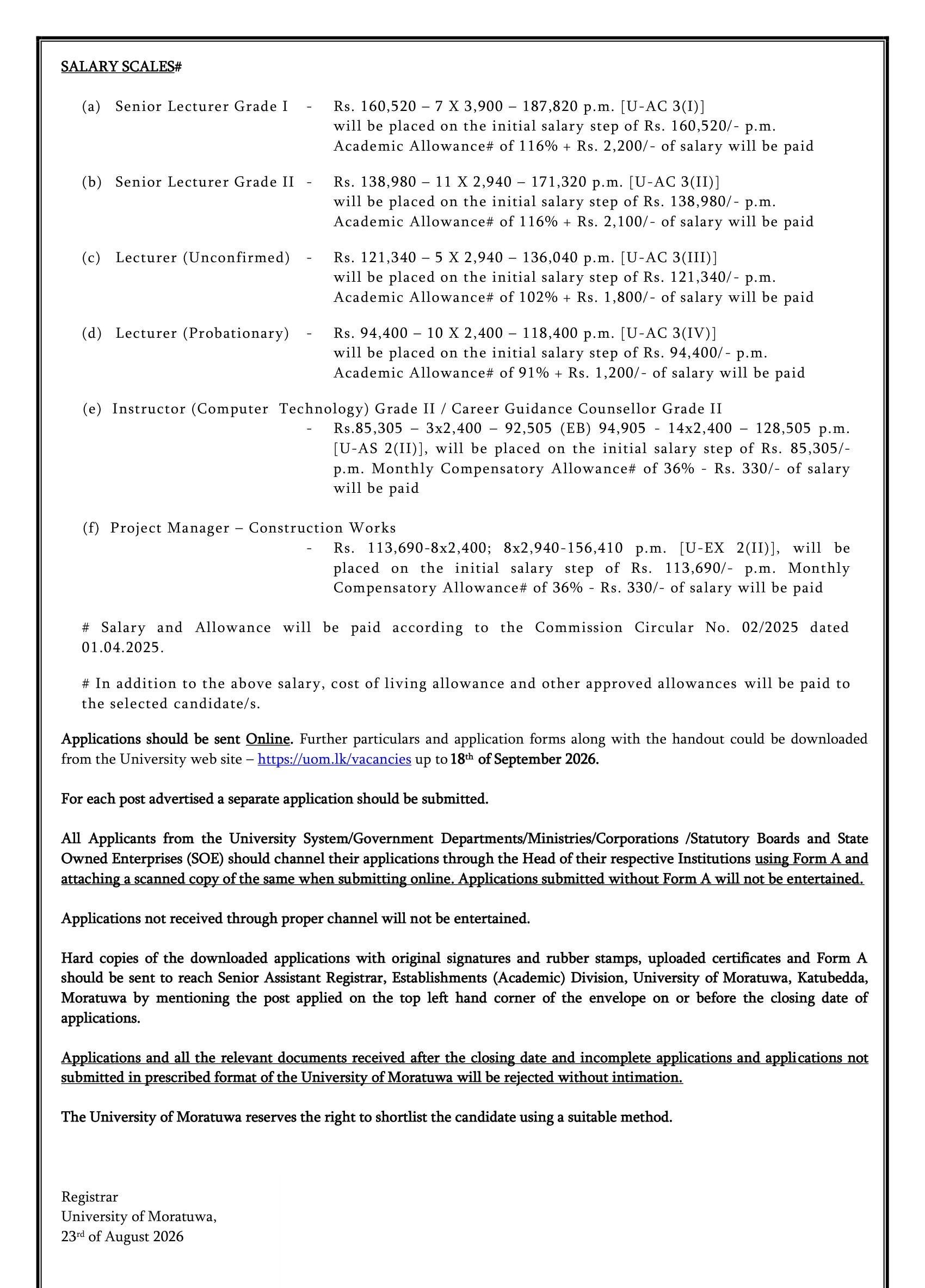 Senior Lecturer, Lecturer, Instructor, Project Manager - University of Moratuwa