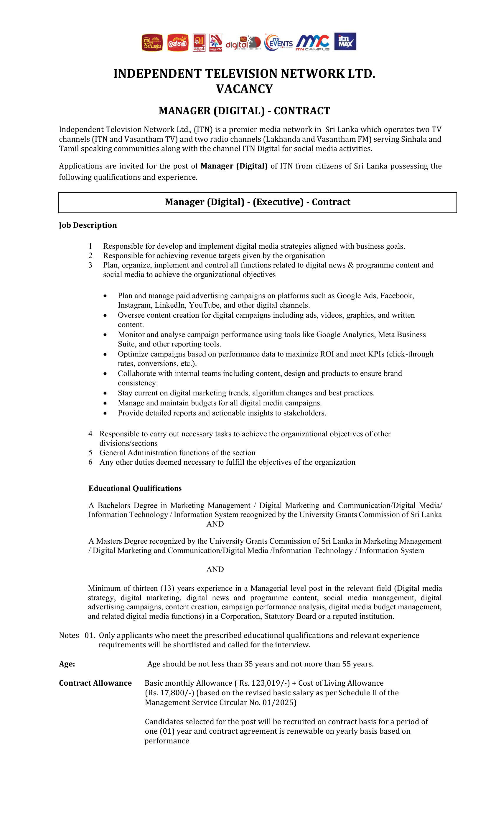 Manager (Digital) - Independent Television Network Ltd